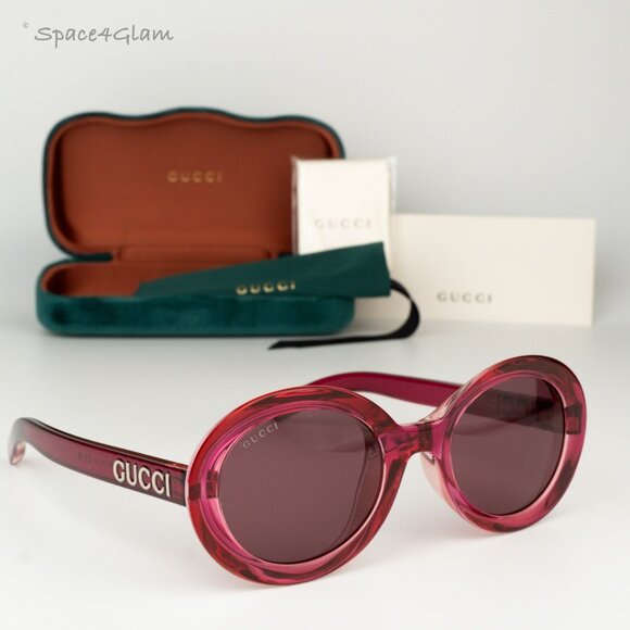 NEW Gucci GG1722SA 004 Transparent Red Burgundy Violet Unisex Oval Sunglasses - Picture 3 of 8